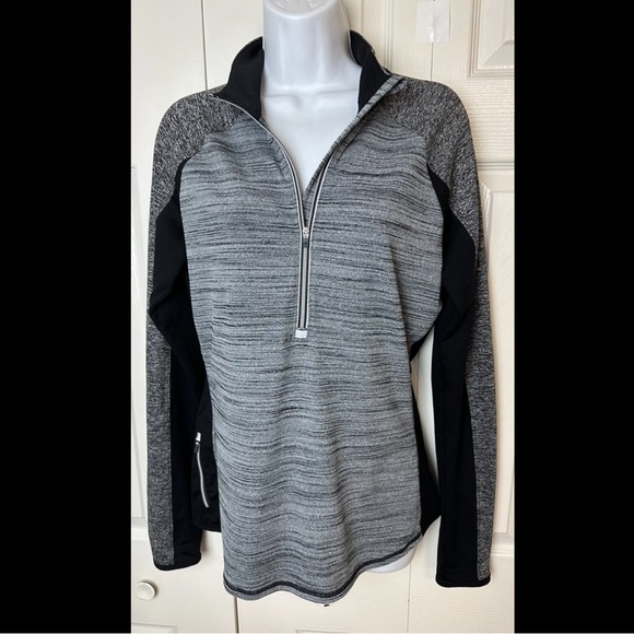 ATHLETA Running Wild Track Jacket Colorblock Black Gray Space Dye 1/2 Zip Run - Picture 3 of 14